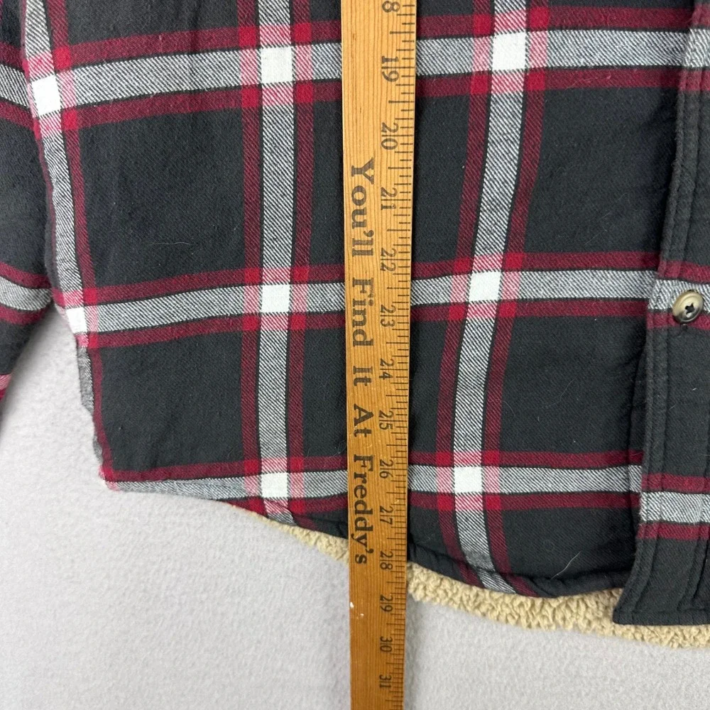 Wrangler Flannel Shirt‎ Jacket Mens Medium Black Plaid Sherpa Fleece Lined Work